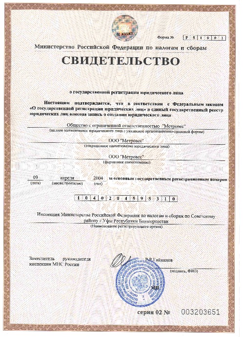 Свидетельство о государственной регистрации